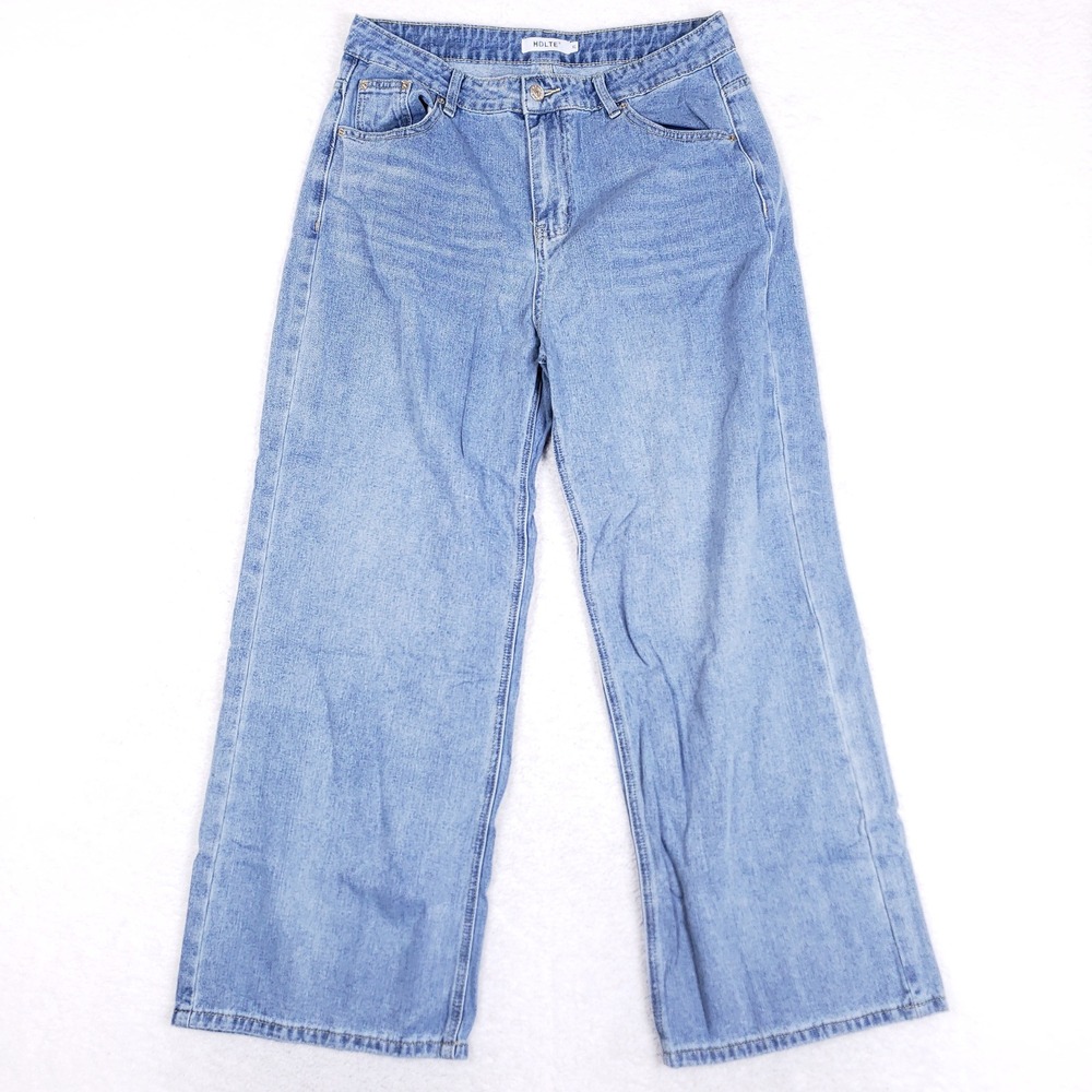HDLTE Wide Leg Jeans Womens XL High Waisted Light Wash Denim Baggy Streetwear
